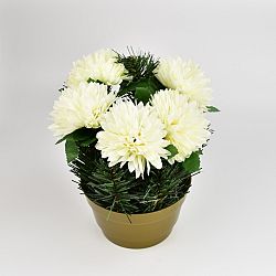 Dušičková dekorácia s chryzantémami 23 cm, biela 