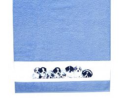 Detský uterák 50x100 cm, motív šteňatá, modrý%