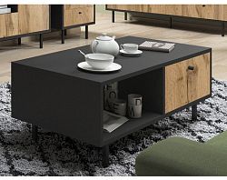 Konferenčný stolík so zásuvkou Bospe, čierny/dub wotan%